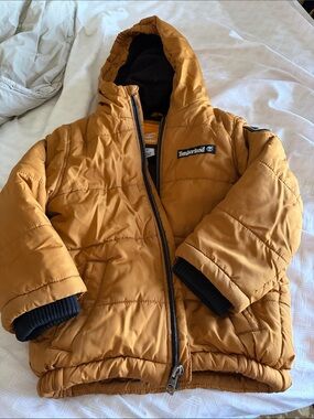 Timberland Kids Mustard Yellow Hooded Puffer Jacket - 4T